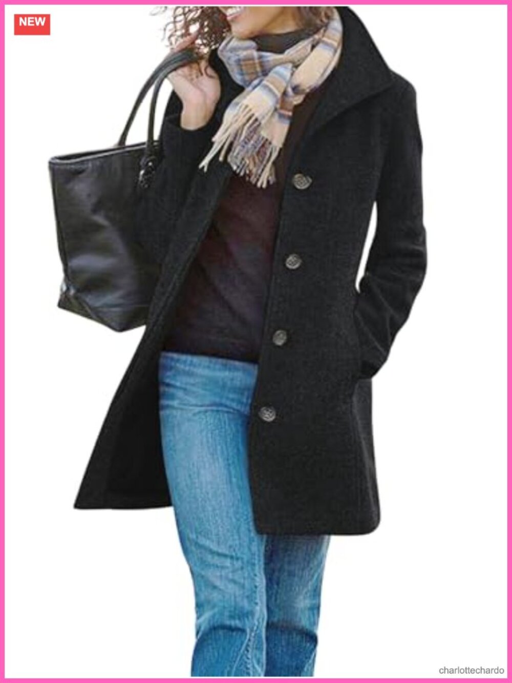 Wool Blend Pea Coat Stand Collar Single Breasted Midi Long Winter Coat